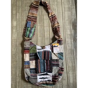 Rising International Patchwork Hobo Boho Bag Embroidered Cotton Nepal New NWT‎